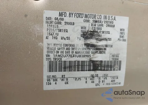 2001 Ford Explorer Sport Trac z USA, uszkodzony, nr VIN 1FMZU77E71UB38985